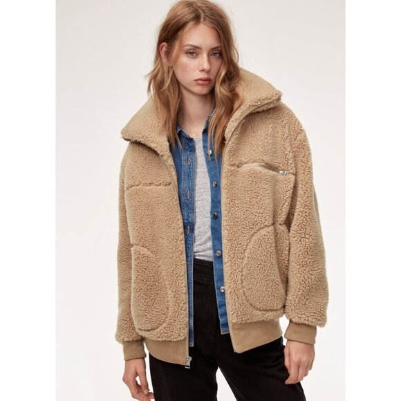 Aritzia Wilfred Free the Teddy Jacket Zip Up Plush Sherpa in Sanders, Size XS - Picture 5 of 16